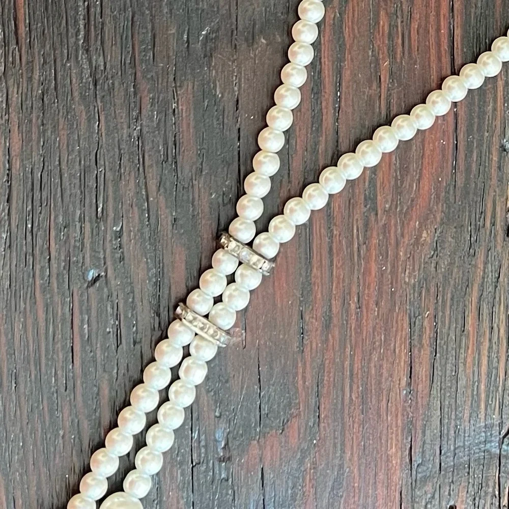 Vintage Pearl drop pendant style bolero necklace rhinestones 16